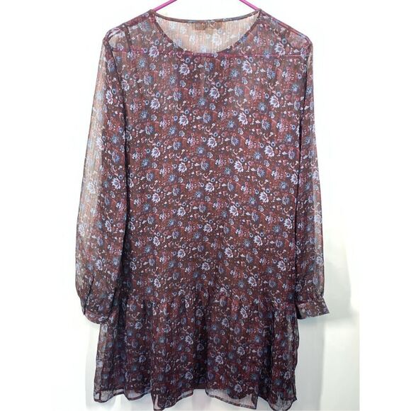 Loft Women's Floral Long Sleeve Sheer Boho Dress Multicolor Size Large NWOT - Picture 7 of 7